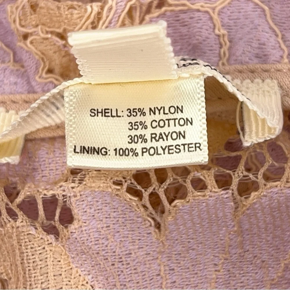 Juniors Medium Monteau Peachy Pink Lavender Floral Lace Blouse Ruffle Lined